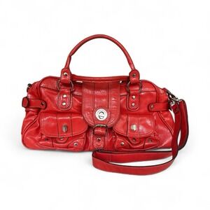 London Fog Patent leather Satchel Handbag W/ Shoulder Strap Redish Orange